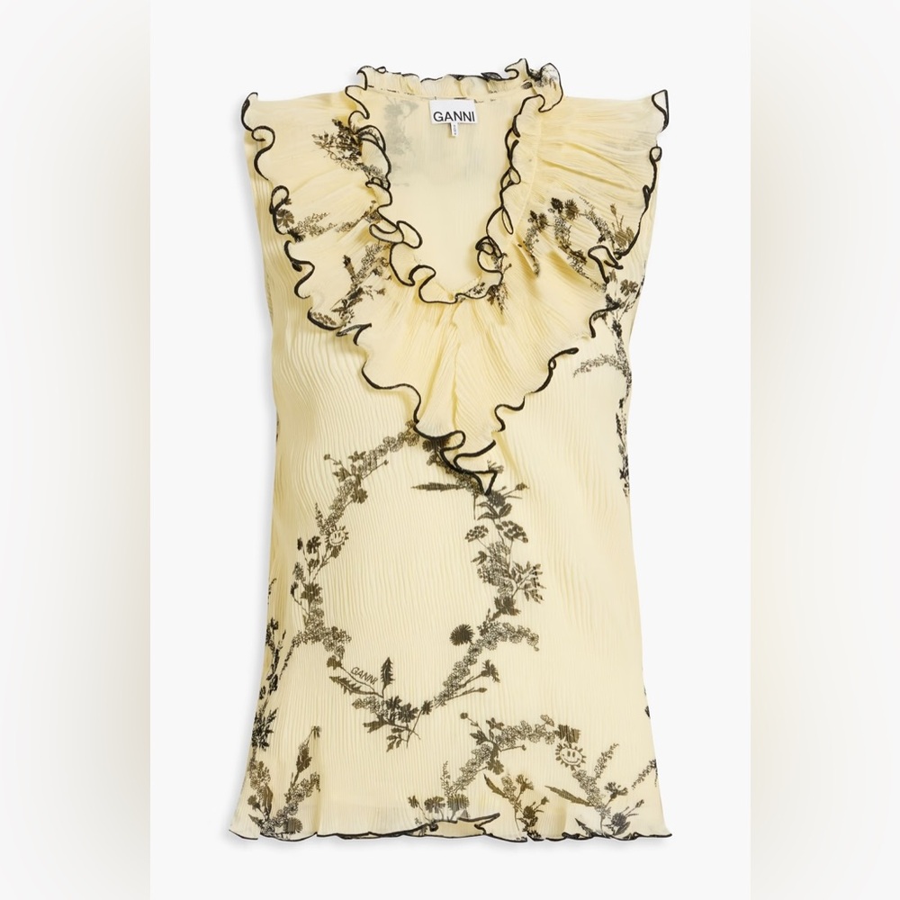 Ganni Yellow Floral Ruffle Blouse